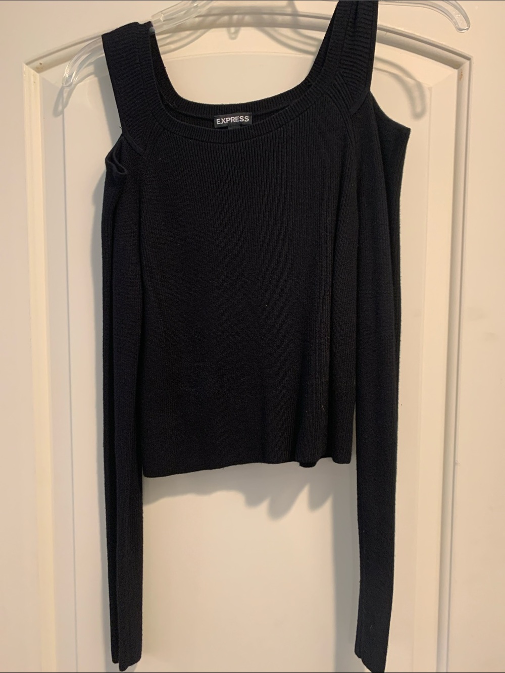 Express Black Ribbed Square-Neck Tank Top